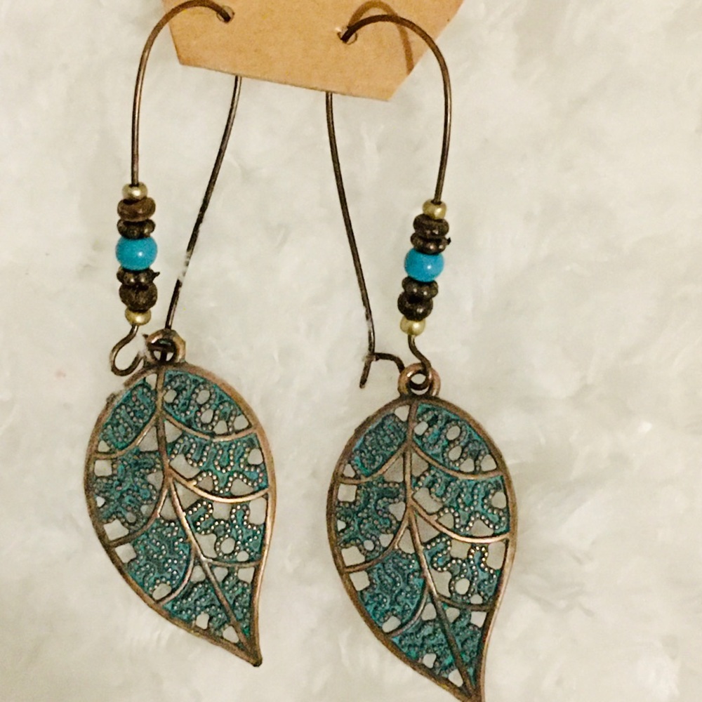 Copper & turquoise leaf earrings